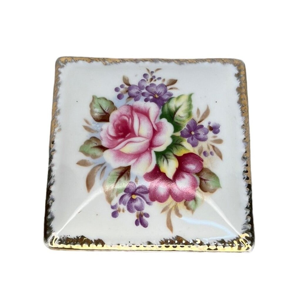 Vintage hand painted by FERN wild violets rose trinket jewelry box